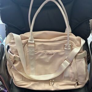 Cream Travel Bag, Detachable Strap, Separate Shoe Space, USB port